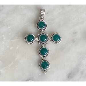 NEW Green Onyx and Sterling Silver Cross Pendant